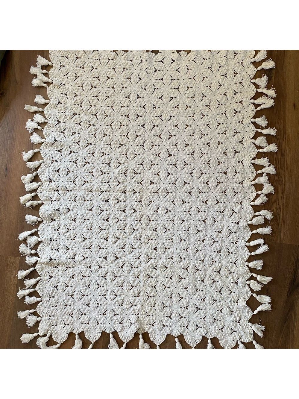 Hand Crafted Crocheted Crib Blanket/Table Dressing White OS